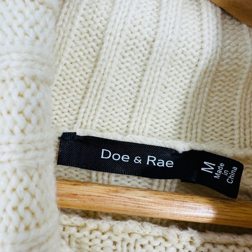 Doe & Rae Womens Cream Ribbed Long Sleeve Turtleneck Midi Sweater Dress Size M - Picture 6 of 8
